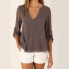 IYAEGE Loose Casual Fall Blouses Women Long Sleeve Deep V Neck Chiffon Blouse Shirt Button Back Asymmetric Ladies Tops Blusas