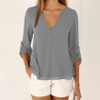 IYAEGE Loose Casual Fall Blouses Women Long Sleeve Deep V Neck Chiffon Blouse Shirt Button Back Asymmetric Ladies Tops Blusas