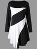 AZULINA Plus Size Two Tone Asymmetric Women Tops T-Shirts Casual O Neck Long Sleeves Causal Ladies Tops Big Size Women Clothing