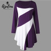 AZULINA Plus Size Two Tone Asymmetric Women Tops T-Shirts Casual O Neck Long Sleeves Causal Ladies Tops Big Size Women Clothing