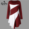 AZULINA Plus Size Two Tone Asymmetric Women Tops T-Shirts Casual O Neck Long Sleeves Causal Ladies Tops Big Size Women Clothing