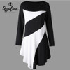 AZULINA Plus Size Two Tone Asymmetric Women Tops T-Shirts Casual O Neck Long Sleeves Causal Ladies Tops Big Size Women Clothing