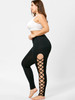 AZULINA Plus Size Lattice Cut Out Leggings Casual Skinny Black High Waist Pencil Pants Women Trousers Big Size Women Clothes 5XL