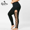AZULINA Plus Size Lattice Cut Out Leggings Casual Skinny Black High Waist Pencil Pants Women Trousers Big Size Women Clothes 5XL