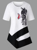 AZULINA Plus Size Cat Print Asymmetric T-Shirt Women Ladies Short Sleeves Long T Shirts Womens Tops Big Size Summer Casual Top