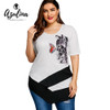 AZULINA Plus Size Cat Print Asymmetric T-Shirt Women Ladies Short Sleeves Long T Shirts Womens Tops Big Size Summer Casual Top
