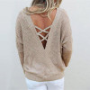 Autumn Women Knitted Sweaters Winter Sexy Backless Lace Up Sweater Fashion Pullovers Long Sleeve Loose Tops WS2199O