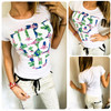 Cotton T Shirts Women Letters Just Do It Print T Shirt Short Sleeve Casual T-shirts Flower Floral Tees Femme Tops