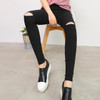 2017 High Elastic imitate Skinny Jeans Womens High Waist Torn Jeans Ripped Hole Knee Skinny Pencil Pants Slim Capris For Women