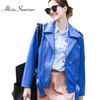 Motorcycle Spring Jacket Women Embroidery Pink Leather Jacket 2017 Blue Loose Jaqueta De Couro Faux Leather Coats
