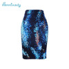 2017 new arrival Women pencil skirts blue flower print bodycon lady midi saia fashion faldas mujer girls bodycon bottoms