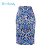 2017 new arrival Women pencil skirts blue flower print bodycon lady midi saia fashion faldas mujer girls bodycon bottoms