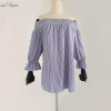 2017 New Women Sexy Blouses Slash Neck OFF Shoulder Bow Three Sleeve Casual Tops Shirts Blue White Striped Party Blusas 067 2017 New Women Sexy Blouses Slash Neck OFF Shoulder Bow Three Sleeve Casual Tops Shirts Blue White Striped Party Blusas 067