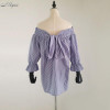 2017 New Women Sexy Blouses Slash Neck OFF Shoulder Bow Three Sleeve Casual Tops Shirts Blue White Striped Party Blusas 067 2017 New Women Sexy Blouses Slash Neck OFF Shoulder Bow Three Sleeve Casual Tops Shirts Blue White Striped Party Blusas 067
