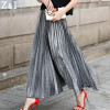 2017 New Women Metallic Silver Gold Skirt Long Skirt Elastic High Waist Metallic Pleated Skirt Party Club Ladies Saia Fenimias