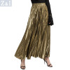 2017 New Women Metallic Silver Gold Skirt Long Skirt Elastic High Waist Metallic Pleated Skirt Party Club Ladies Saia Fenimias