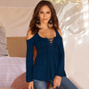 2017 New Women Lace Blouse Bottoming Tops Sexy Lace Up Off Shoulder Long Sleeve Oversized Shirts Blusas Ladies Blouses LX041