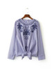 2017 new women elegant flower embroidery striped blouses shirt fashion women hem knot roupas femininas blusas long sleeve tops