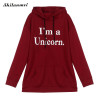 2017 new unicorn hoodie women sweatshirts autumn winter I'm print animal red white tracksuit pullover feminina moletom unicornio
