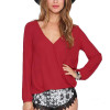 2017 New Summer Womens Tops And Blouses Deep V-Neck Women Blouses Chiffon Shirts Long Sleeve Tops Black White Red Chiffon Shirt