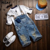Free shipping Male Denim Jumpsuit Short Blue Denim Overalls Men Distressed Ripped Shorts Suspender jean shorts Bermuda Masculina