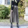 New Autumn Winter High Waisted Skinny Female Gold Velvet Skirt Pleated Skirts Women Ankle Length Party Club Ladies Saia Fenimia
