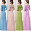 SEBOWEL Autumn Elegant Women Floral Lace Long Dress Floor Length Party Dressess Ladies Half Sleeve Chiffon Dress With Lace S-XXL