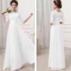 SEBOWEL Autumn Elegant Women Floral Lace Long Dress Floor Length Party Dressess Ladies Half Sleeve Chiffon Dress With Lace S-XXL
