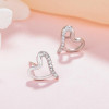 SA SILVERAGE Real 925 Sterling Silver Heart Stud Earrings Fine Jewelry For Women Trendy Rhinestones Silver Earrings Women Gifts