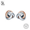 SA SILVERAGE 925 Sterling Silver Trendy Stud Earrings for Women Fine Jewelry Rose Gold Color Silver Earings Broncos Pendientes