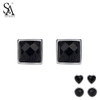 SA SILVERAGE 925 Silver Stud Earrings for Women Fine Jewelry Black Vintage 925 Sterling Silver Earring Female Square Round Heart
