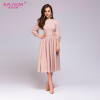 S.FLAVOR Elegant women A-line dress 2018 new style dot printing draped long dress with belt Women casual spring summer vestidos