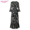 S.FLAVOR Brand Women long Dress hot sale 2017 Autumn Winter Russian Style Print Dresses Long Floor-Length Elegant vestidos