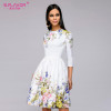 S.FLAVOR 2018 NEW Women casual knee-length dress Elegant printing O-neck A-line Vestidos women spring summer party dress