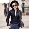 S-XXL New Fashion 2017 Spring Autumn Women Leather Coat Female Slim Black Leather Jacket PU Zippers Motorcycle Outerwear