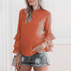 S-5XL Plus Size Pleated Ruffle Sleeve Women Blouses for Pregnant Women Loose Tops Causal Long Sleeve T shirt Maternity Clothes