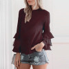 S-5XL Plus Size Pleated Ruffle Sleeve Women Blouses for Pregnant Women Loose Tops Causal Long Sleeve T shirt Maternity Clothes