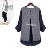 2017 New Plus Size 5XL Shirt Women Tops Casual Autumn Patchwork Fake Two Pieces Pullovers O Neck Long Sleeve Loose Women Blouses