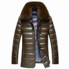 2017 New Men's PU Leather Down Jacket Men coat Fox Fur collar Coat Men Leather Jackets Coats Winter Down Coat Warm Parka