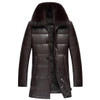 2017 New Men's PU Leather Down Jacket Men coat Fox Fur collar Coat Men Leather Jackets Coats Winter Down Coat Warm Parka