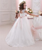 2017 Romantic White Puffy Flower Girl Dress for Weddings Organza Ball Gown Girl Party Communion Dress Pageant Gown