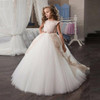 2017 Romantic Champagne Puffy Lace Flower Girl Dress for Weddings Organza Ball Gown Girl Party Communion Dress Pageant Gown