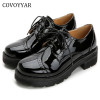 2017 Retro Oxfords Brogue Women Shoes Fashion Patent Leather Platform Casual Shoes Round Toe Flats Lace Up Plus Size 40 WFS521