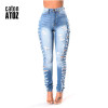 catonATOZ 2145 High Waist Jeans New Ladies Cotton Denim Pants Stretch Womens Side Ripped Skinny Denim Jeans For Female