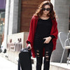 Casual Woolen Women Cardigans Women Sweaters Red Gray Shawl Batwing Sleeves Lady Knit Sweater Coat