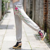 Casual Summer National trend Women's Bloomers Embroidered trousers Elastic waist Loose Wide leg pants YM490