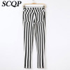 Casual Spring Women Pencil Pants High Waist Cotton Black White Striped Women's Pants New 2016 Fashion Office Slim Women Trousers