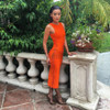 2017 Autumn new women sexy Celebrity party bandage dress Runway orange Dress O-Neck Side hollowed out Club dresses Vestidos