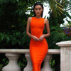 2017 Autumn new women sexy Celebrity party bandage dress Runway orange Dress O-Neck Side hollowed out Club dresses Vestidos
