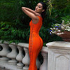 2017 Autumn new women sexy Celebrity party bandage dress Runway orange Dress O-Neck Side hollowed out Club dresses Vestidos